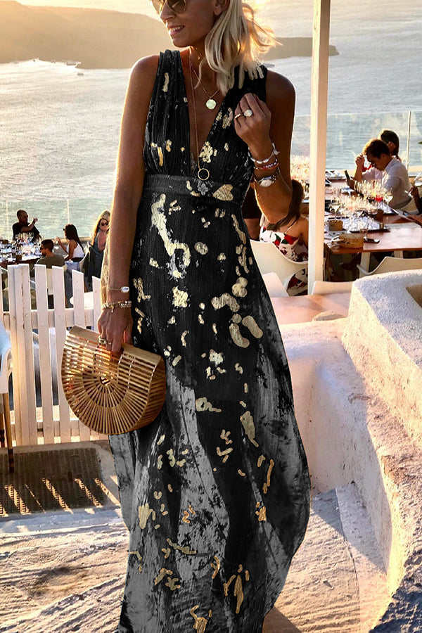 Golden Sunset Sequin V-Neck Maxi Dress