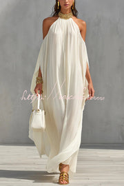 Chiffon Halter Neck Maxi Dress – Loose Fit Vacation Wear