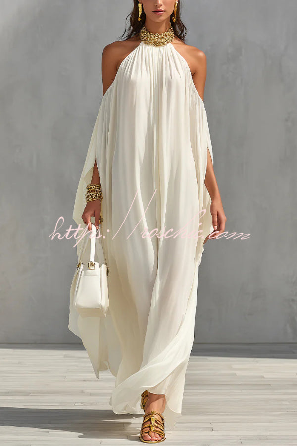 Chiffon Halter Neck Maxi Dress – Loose Fit Vacation Wear