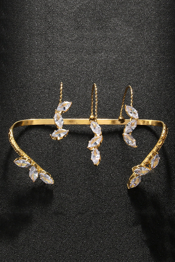 Leaf Shape Zirconia Adjustable Bracelet with Rhinestone Inlay