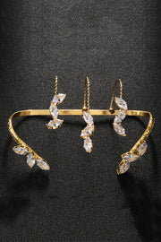 Leaf Shape Zirconia Adjustable Bracelet with Rhinestone Inlay