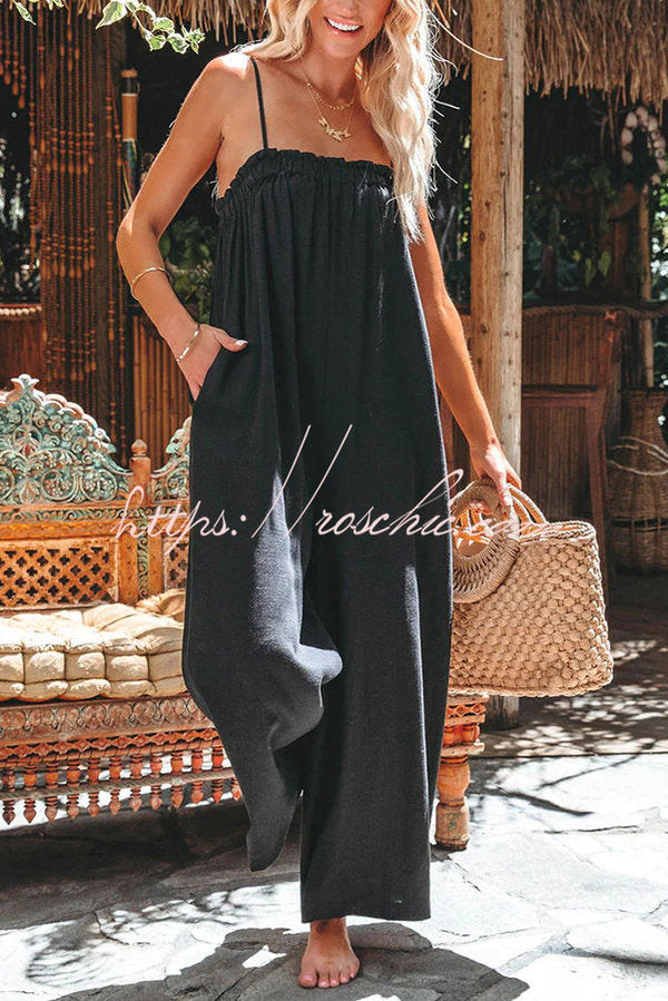 Linen Blend Sleeveless Jumpsuit with Pockets – Relaxed Fit