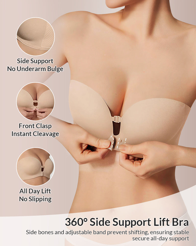 Front-Closure Strapless Push-Up Bra – Wireless & Seamless