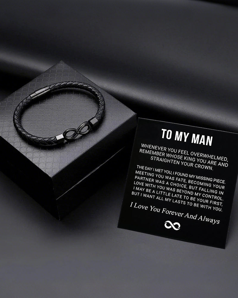 Men's Braided Leather Bracelet with Gift Box