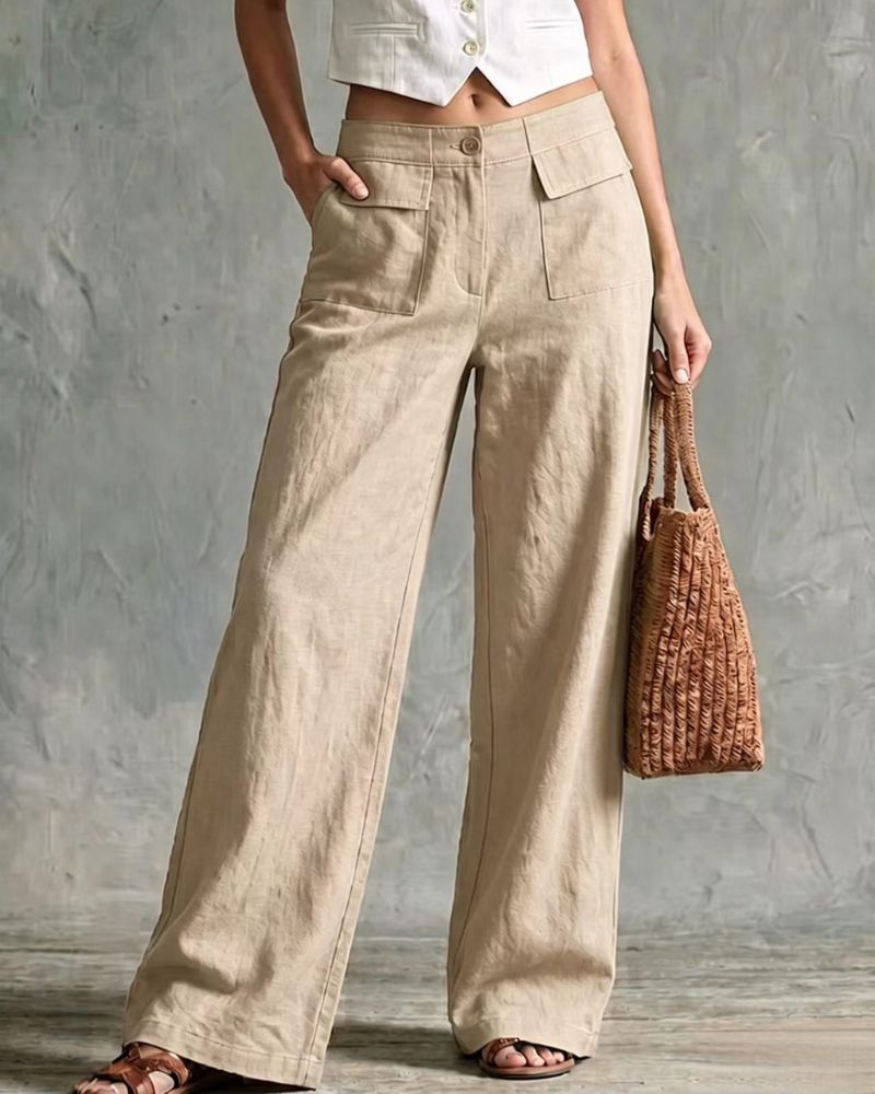 Relaxed Solid Wide-Leg Pants