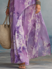 Lavender Floral Sleeveless Maxi Dress – Flowing A-Line
