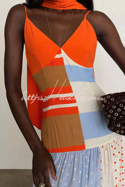 Color-Block Polka Dot Print Pleated Maxi Dress