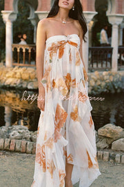 Floral Print Halter Neck Backless Maxi Dress with Slit