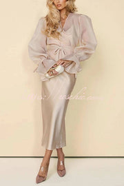 Ensemble kimono en tulle et robe mi-longue en satin | Fête deux pièces