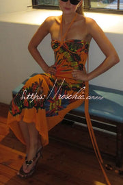 Ethnic Print Beaded Halter Maxi Dress – Vacation Style