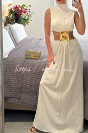 High Neck Cutout Waist Sleeveless Maxi Dress