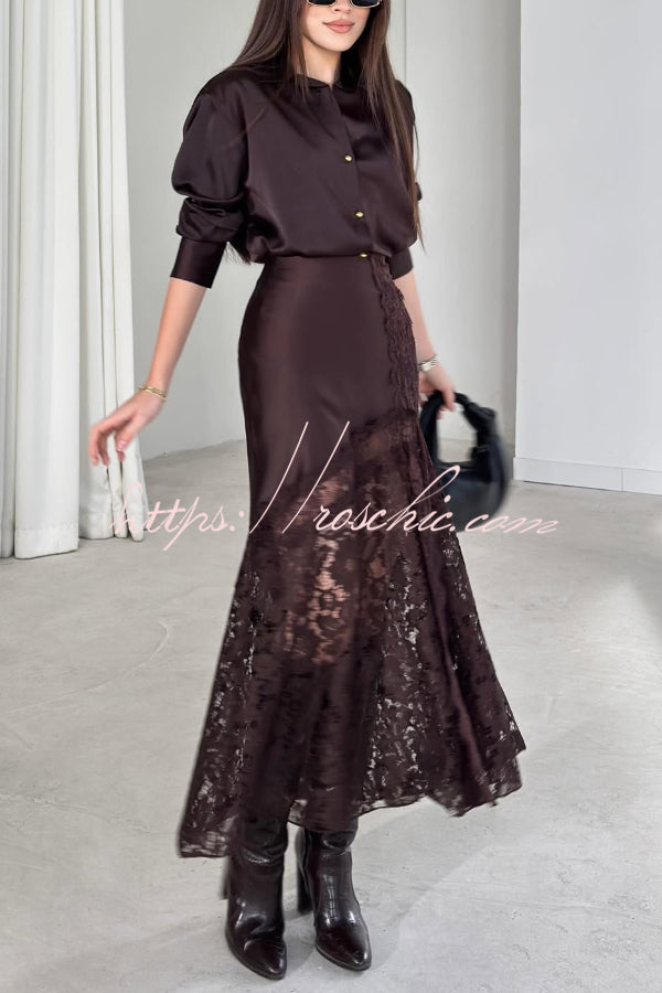 Satin Texture Long Sleeve Loose Shirt | Office Blouse
