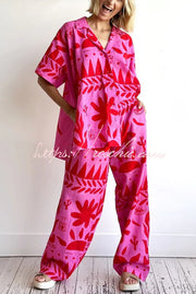 Linen Printed Shirt and Elastic Waist Pants Set