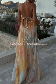 Robe longue dos nu tie-dye à col licou – Coupe ample pour les vacances