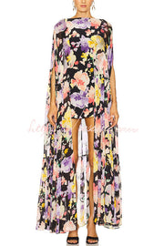 Floral Print High Low Cape Maxi Dress for Party & Vacation