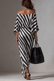 Black & White Stripe Asymmetric Maxi Dress