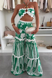 Printed Halter Tank & High Rise Wide Leg Pants Set
