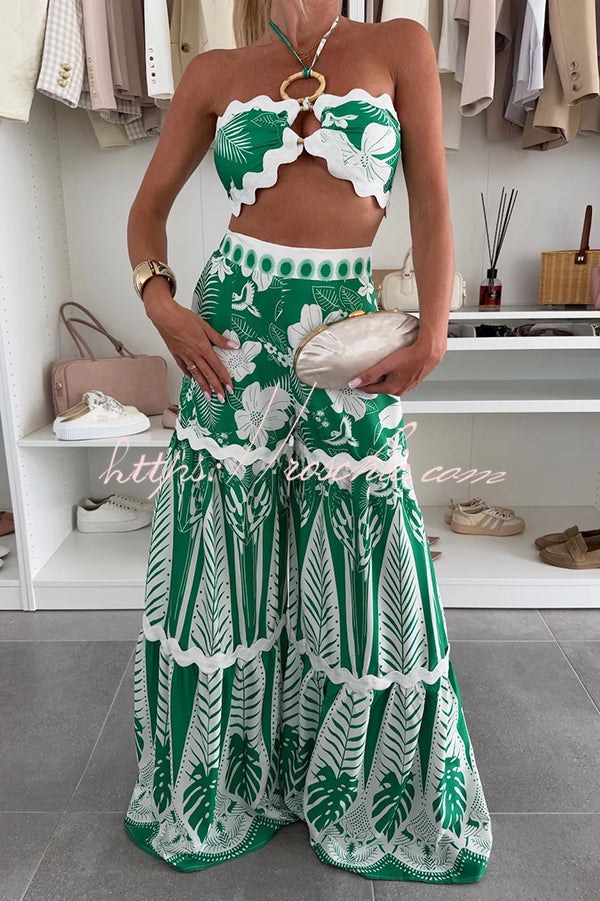 Printed Halter Tank & High Rise Wide Leg Pants Set