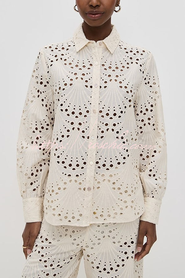Embroidered Lace Long Sleeve Loose Blouse