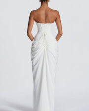 Strapless Ruched High Slit Corset Maxi Dress
