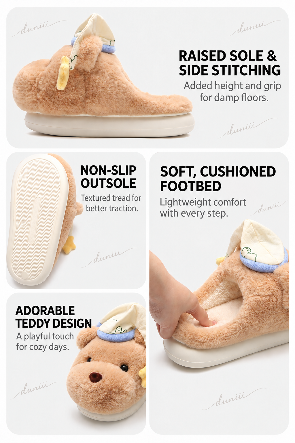 Duniii Plush Bear Face Slippers with Star Accents