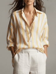 Striped Cotton Linen Long Sleeve Blouse