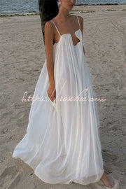 Chiffon Plunge Cutout Maxi Dress – Flowy Loose Fit