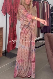 Printed V-Neck High-Waisted Maxi Dress – Loose Fit