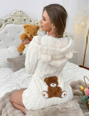 Teddy Bear Embroidered Hooded Fleece Sweatshirt for Women