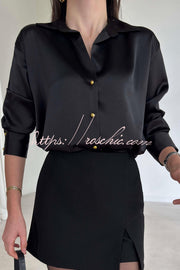 Satin Texture Long Sleeve Loose Shirt | Office Blouse