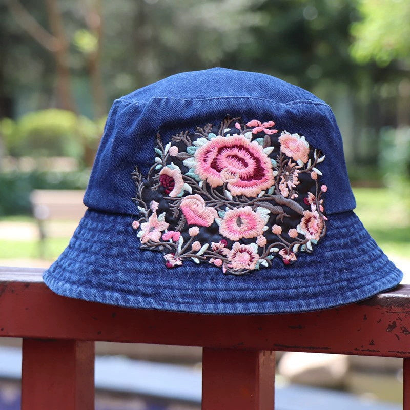 Embroidered Denim Bucket Hat | Ethnic Style