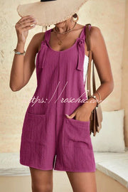 Linen Blend Sleeveless Romper with Pockets – Loose Fit