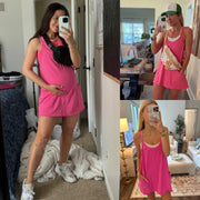 Tanming Women's Sleeveless Sports Romper Dress - Athletic V-Neck Spaghetti Strap Mini Sundress with Built-in Shorts, Pockets, Sporty Chic Design, Athleisure Women's Clothes for Summer, Spring Tennis,summerwins,summeroutfits,vacationoutfits,beachoutfits