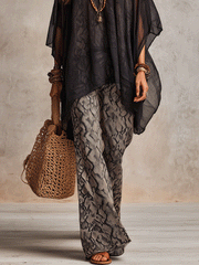 Sheer Oversized Top and Wide-Leg Pants Set