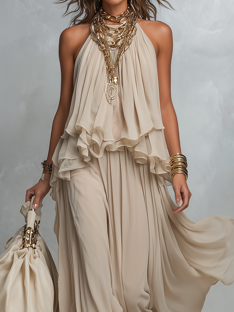Layered Halter Bohemian Skirt Set with Boho Print