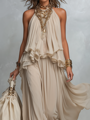 Layered Halter Bohemian Skirt Set with Boho Print
