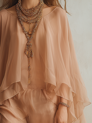 Apricot Chiffon Ruffle Pants Set | Wide-Leg Two-Piece
