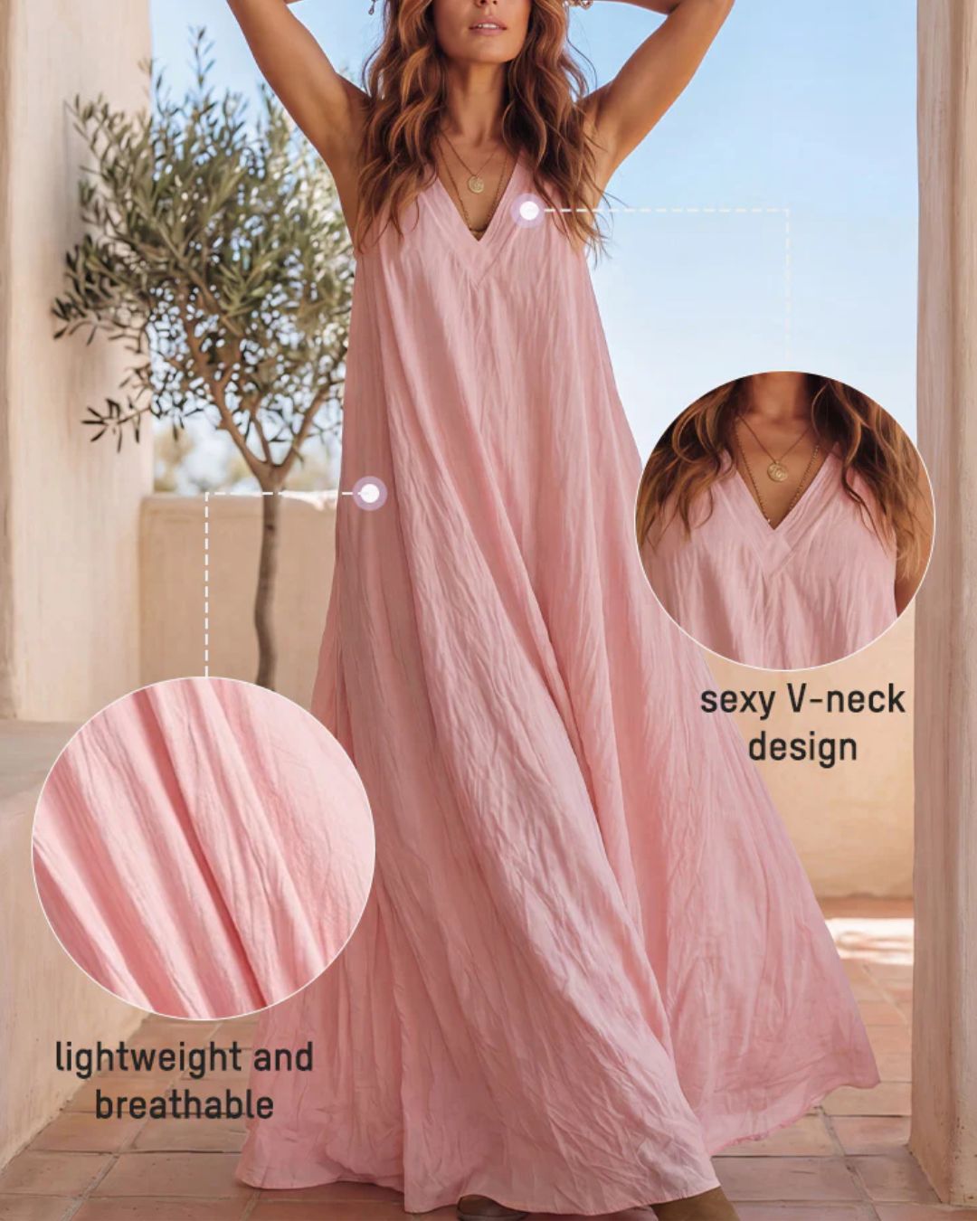 Flowy Boho V-Neck Halter Maxi Dress