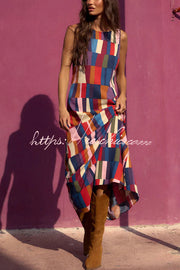 Linen Blend Color Block Sleeveless Maxi Dress