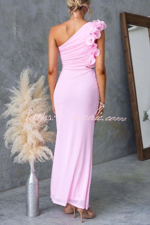 One-Shoulder Mesh Maxi Dress – Slim Fit Party Dress