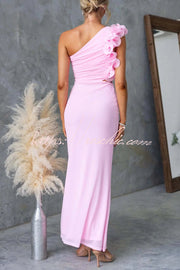 One-Shoulder Mesh Maxi Dress – Slim Fit Party Dress
