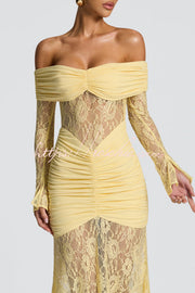 Off-Shoulder Lace Maxi Dress – Slim-Fit Long Sleeve