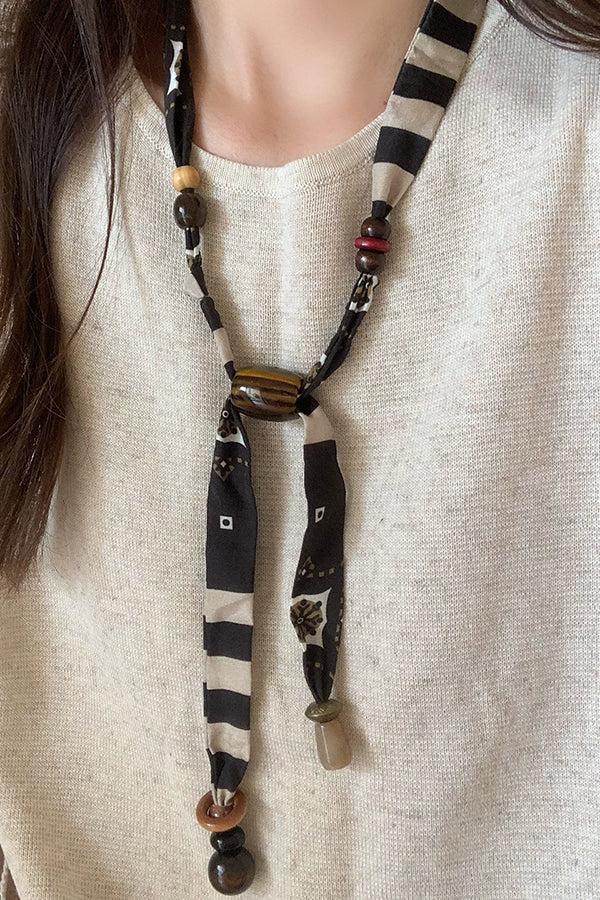 Vintage Silk Scarf Beaded Pull-Out Necklace