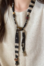 Vintage Silk Scarf Beaded Pull-Out Necklace