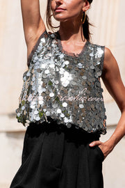 Sequin Sleeveless Vest Top | Loose Fit Round Neck