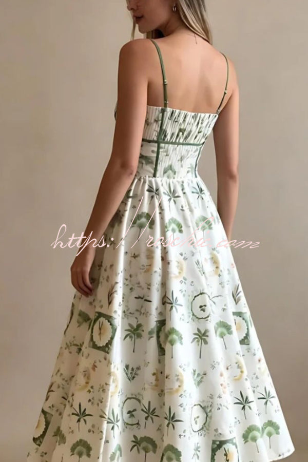 Printed Sleeveless Pleated Waist Maxi Dress for Vacation