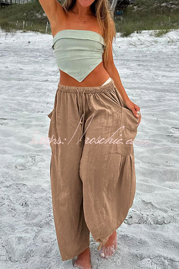 Linen Blend Drawstring Pants with Pockets – Loose Fit