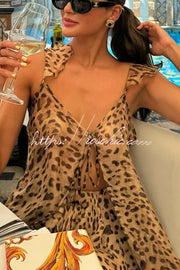 Leopard Print Tie-Up Top & Shorts Set – Vacation Two-Piece
