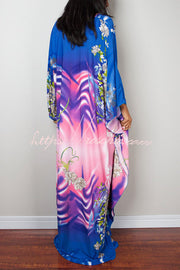 Printed Batwing Sleeve Loose Maxi Dress for Vacation