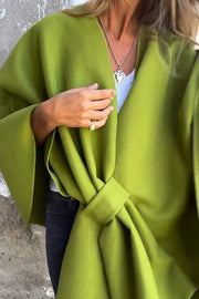 Women's Loose V-Neck Shawl Cape Jacket – Casual Long Sleeve